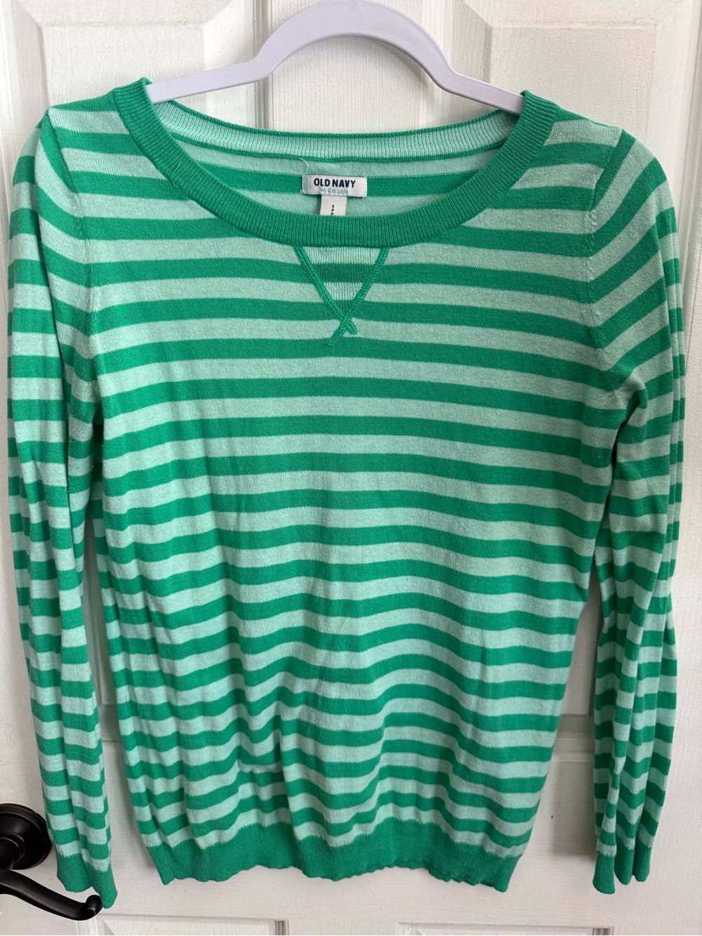 Old Navy Green and Mint Striped Crewneck Sweater